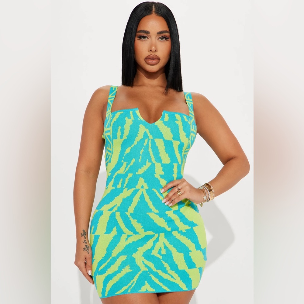 Vibrant Blue and Green Patterned Dress